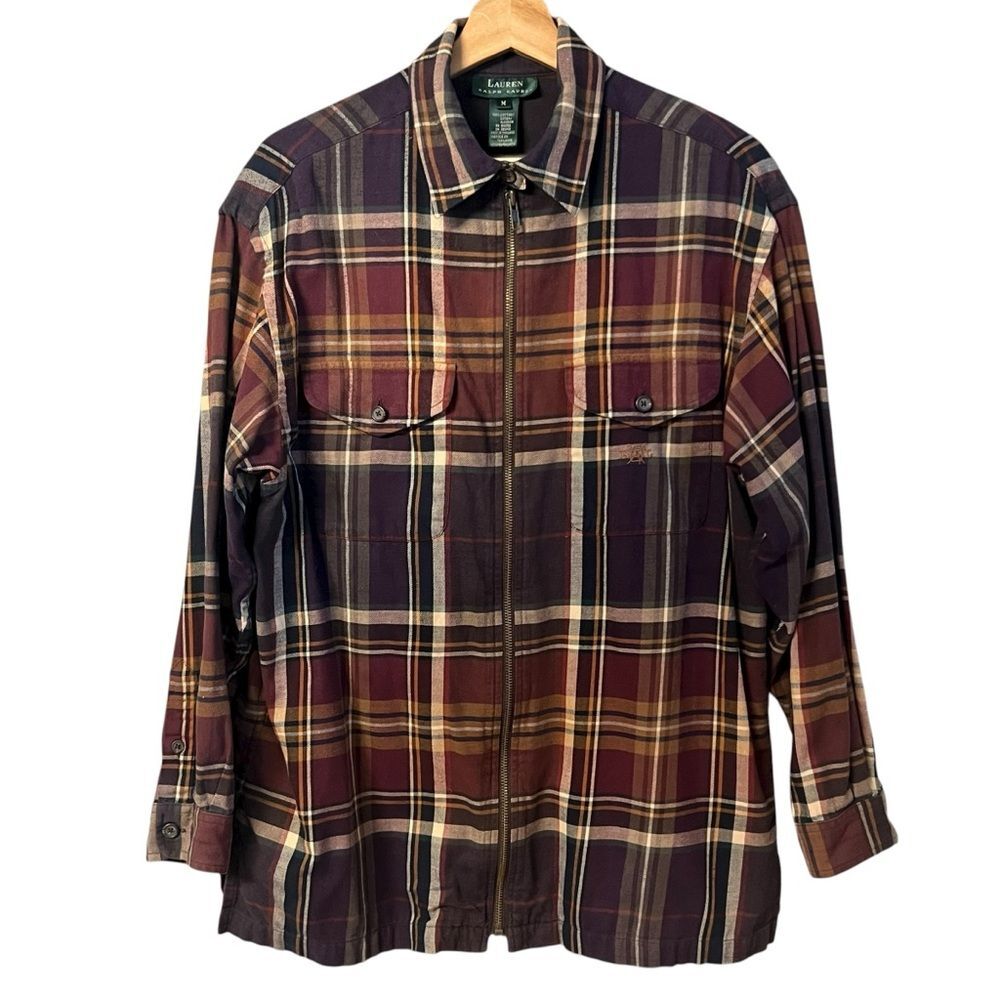 Lauren Ralph Lauren Womens Plaid Chore Jacket Shirt Sz M Shacket Western Preppy